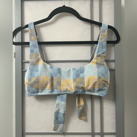 aerie Other - NWT Aerie Large Patchwork Tie Back Scoop Bikini Top Blue Yellow Removable Pads